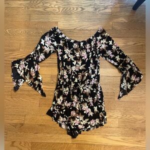 Cotton Candy LA Long Sleeved Black Floral Romper